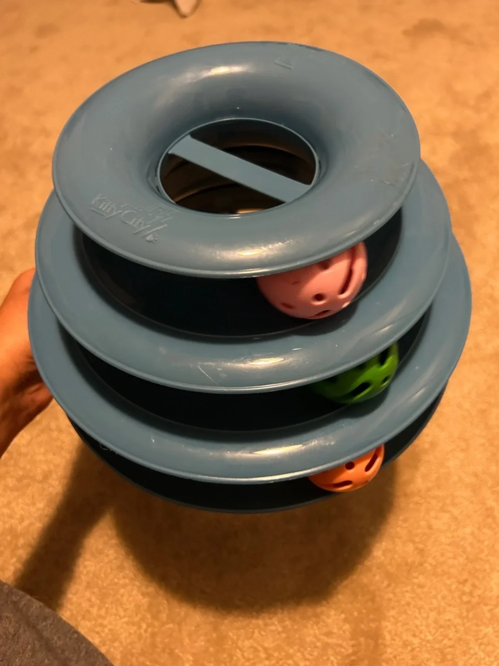 Blue Multi-Level Rolling Ball Toy for Cats